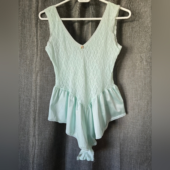 Vintage Lingerie Teddy Bodysuit Mint Green Lace Size Medium - Picture 1 of 5